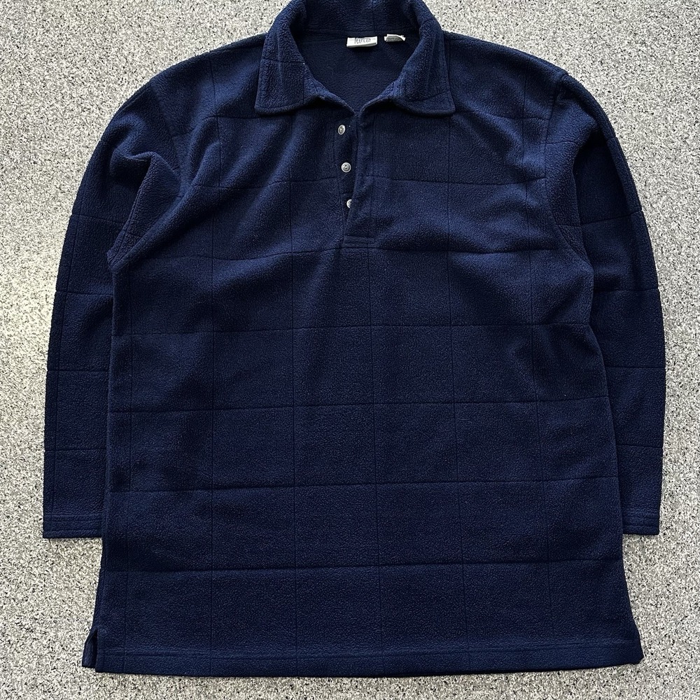 Vintage Field Gear Fleece Pullover Mens L Tall Navy Long Sleeve Collared Check